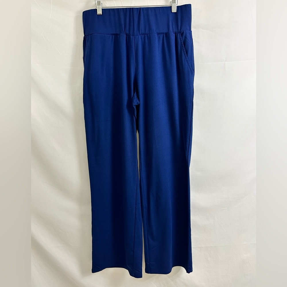 Elizabeth & Clarke Wide Waist Straight Leg Lounge Pant Slash Pockets Nav…